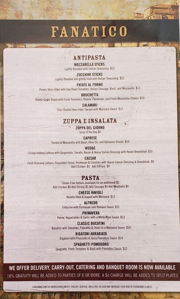 Menu at Fanatico restaurant, Whitewater, 162 W Main St