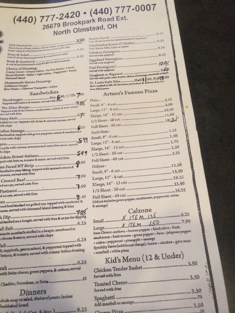 Menu at Arturo's Bar & Grill, North Olmsted