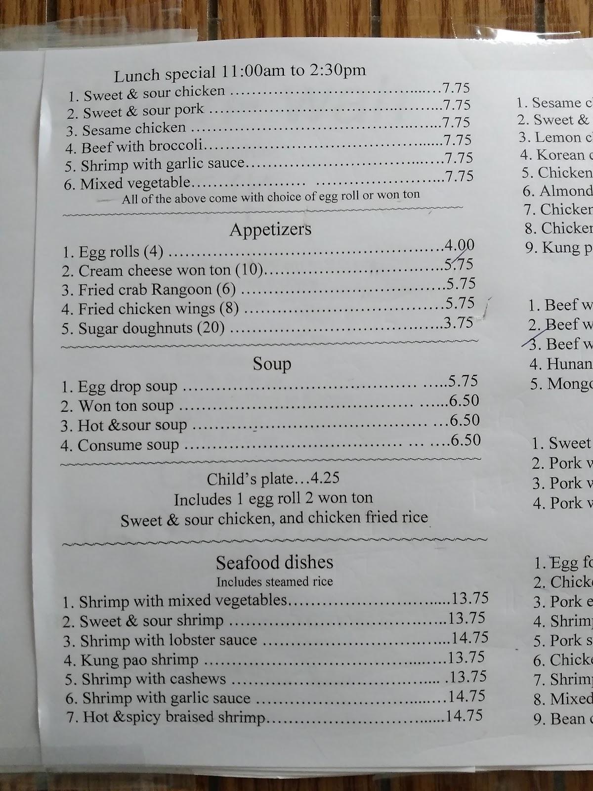 Menu at Chinese Sheen Wah Restaurant, Belcourt