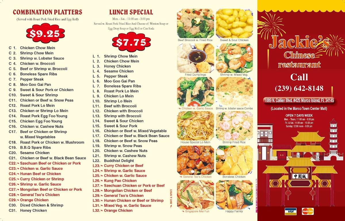 Menu at Jackie's Chinese Restaurant, Marco Island