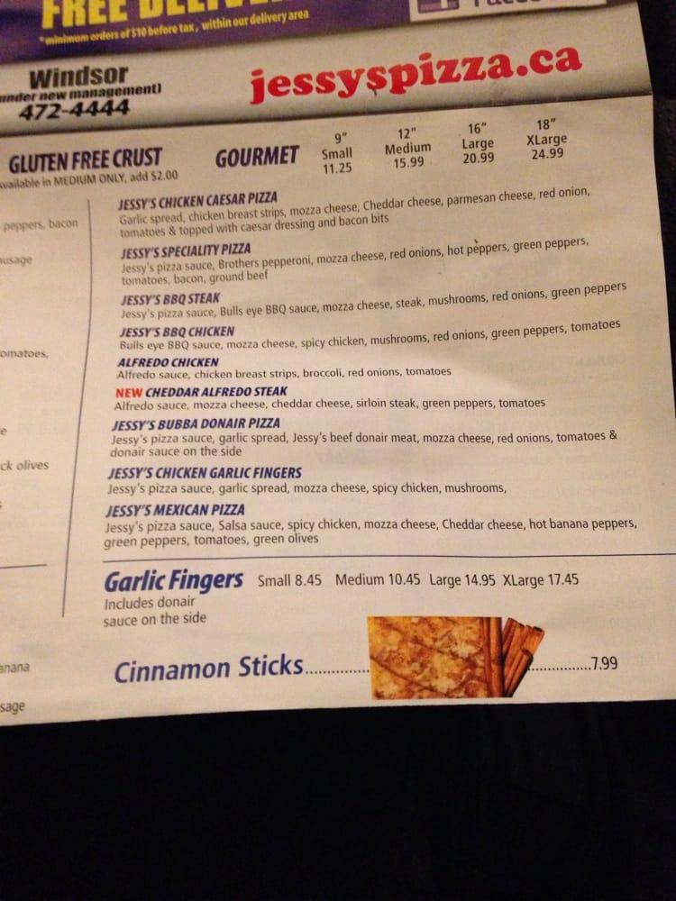 Menu at Jessy's Pizza pizzeria, Windsor