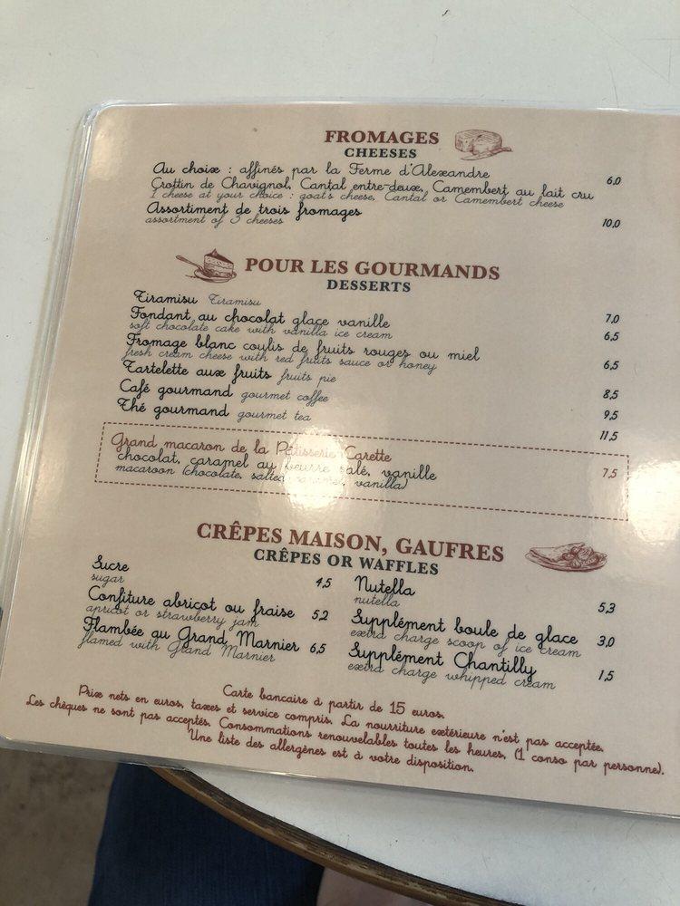 Menu at Pavillon de la Fontaine Paris restaurant, Paris