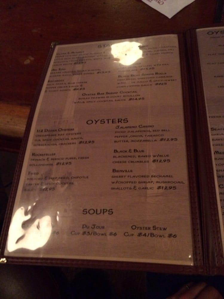 Menu at The Oyster Bar, Fort Wayne, Calhoun St