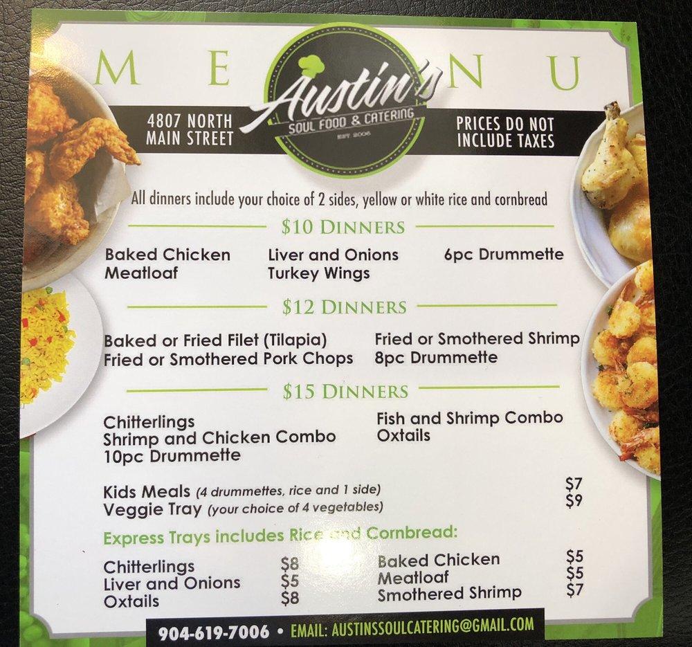Menu at Austin's Soul Food Restaurant, Jacksonville, N Main St