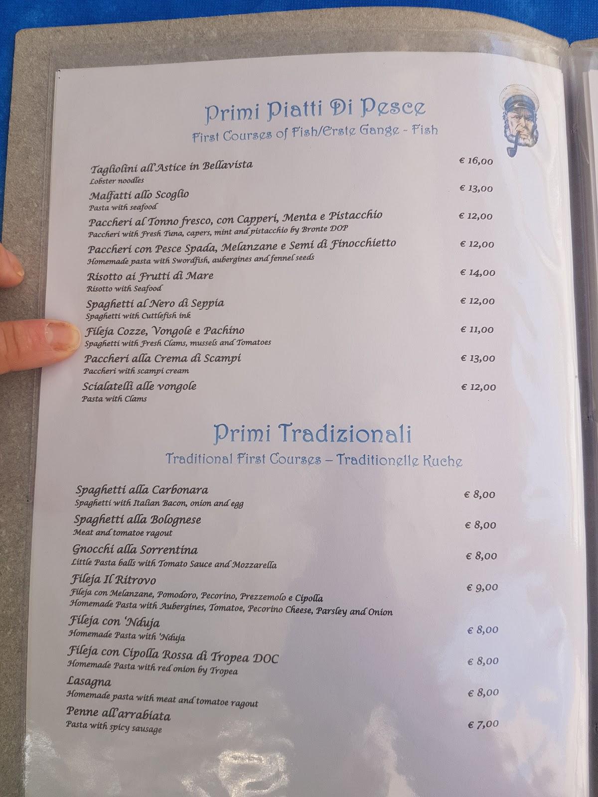 Menu Da Il Ritrovo Dei Marinai Ristorante Tropea