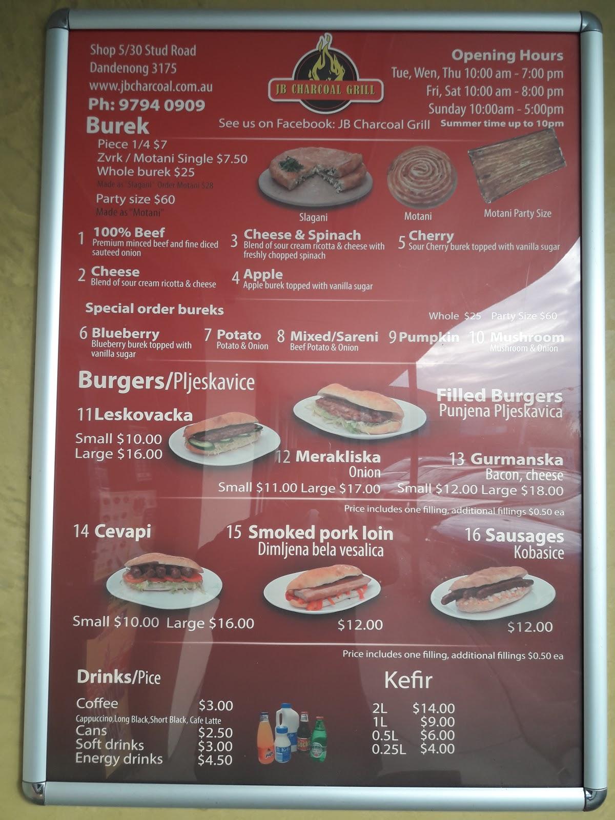 Menu at JB Charcoal Grill & Burek restaurant, Dandenong, 5/30 Stud Rd