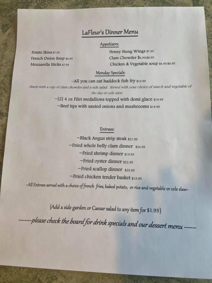 Menu at La Fleurs Restaurant, Jay