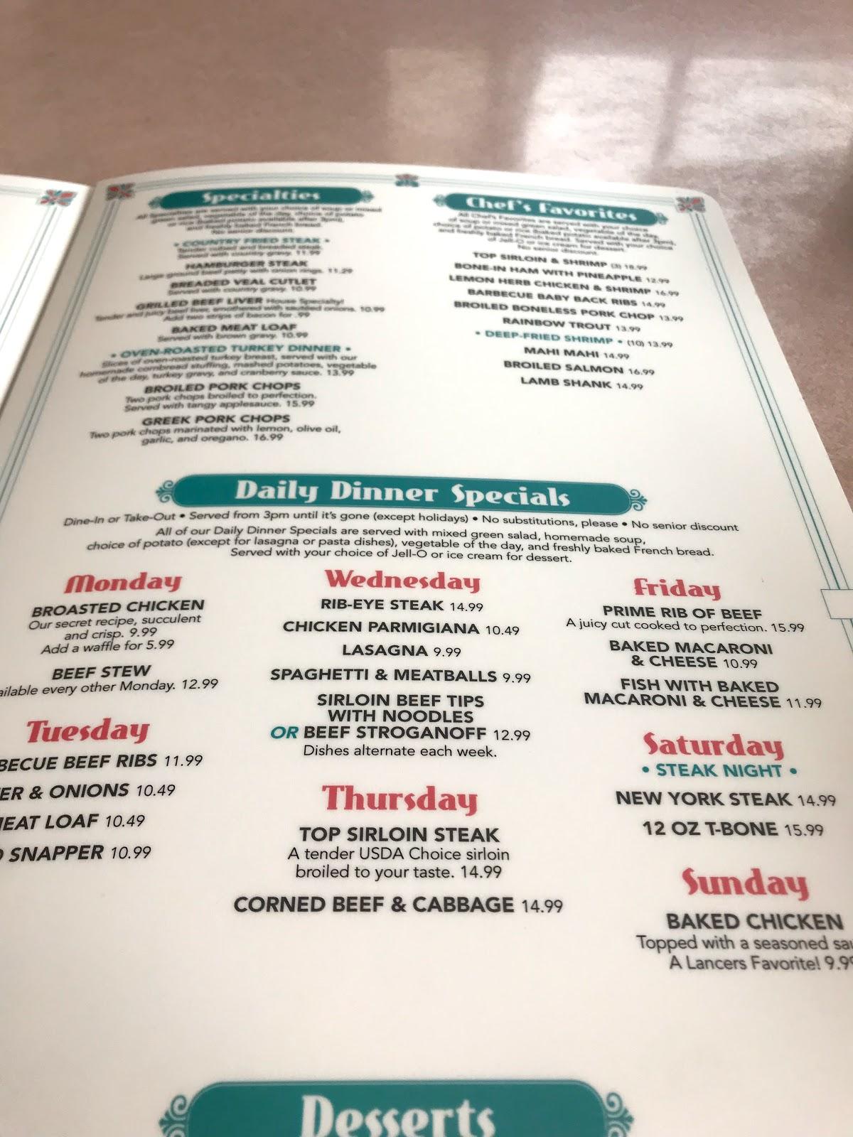 Menu at Lancers Family Restaurant, Burbank