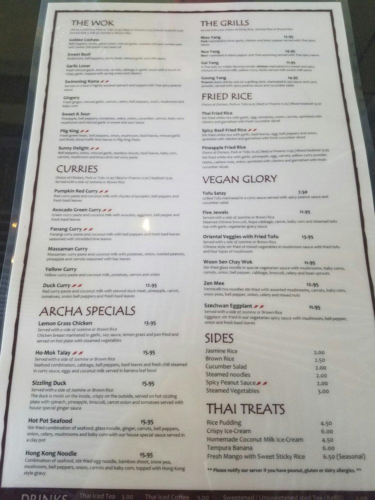 Carta del restaurante Archa Nine Thai Kitchen Old Todds Road, Lexington