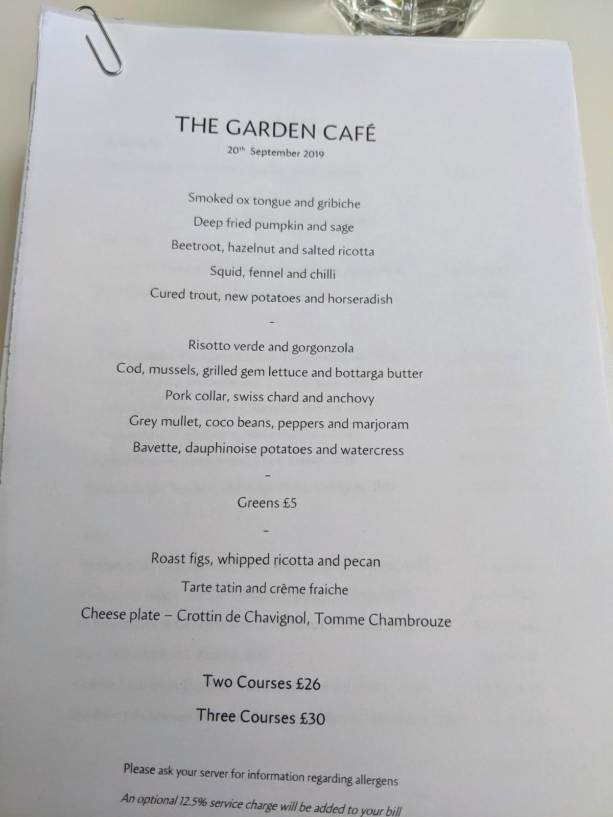 Menu at The Garden Cafe, London, 5 Lambeth Palace Rd