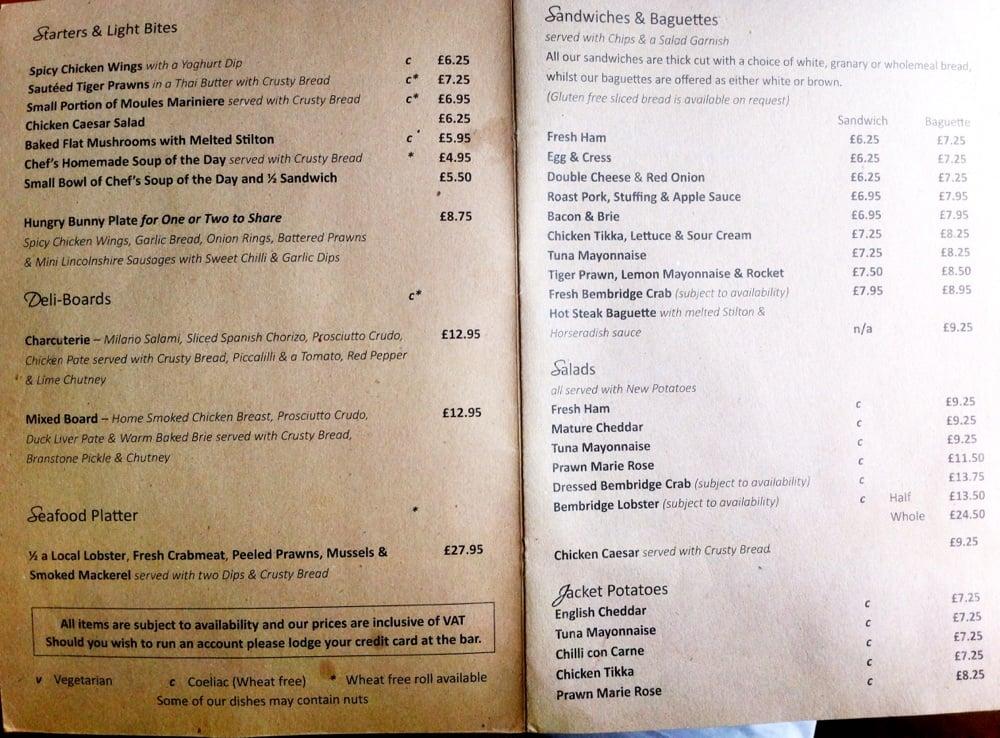 Menu at The Woodvale pub & bar, Gurnard