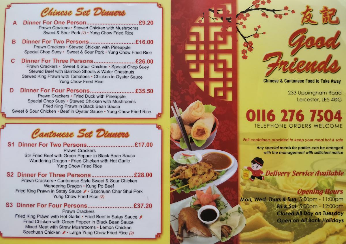 Menu at Good Friends fast food, Leicester, 233 Uppingham Rd