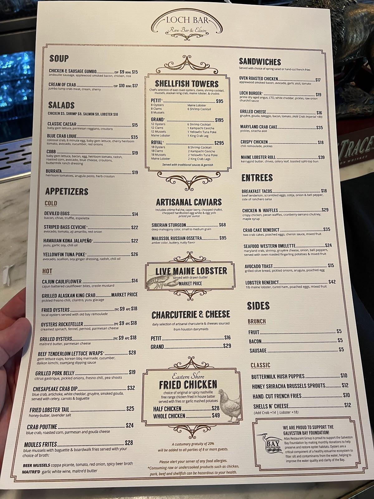 Menu at Loch Bar, Houston