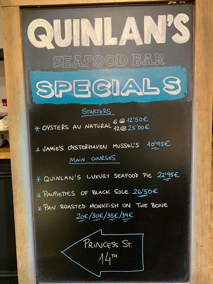 Menu at Quinlans Seafood Bar Cork, Cork
