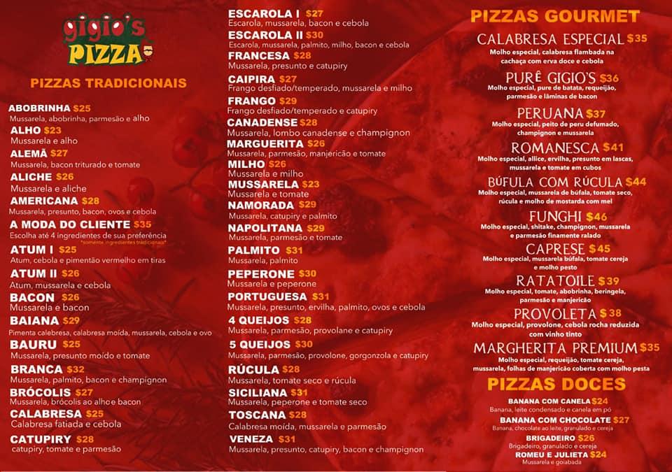 Gigios Pizza cardápio