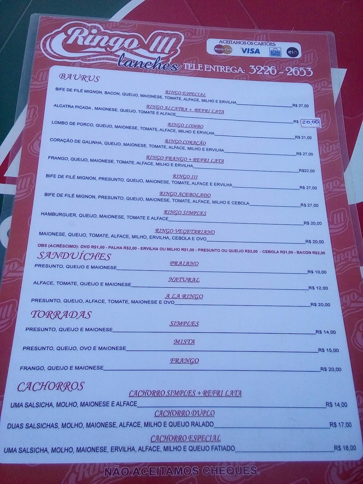 Menu em Lanches Ringo restaurante, Pelotas