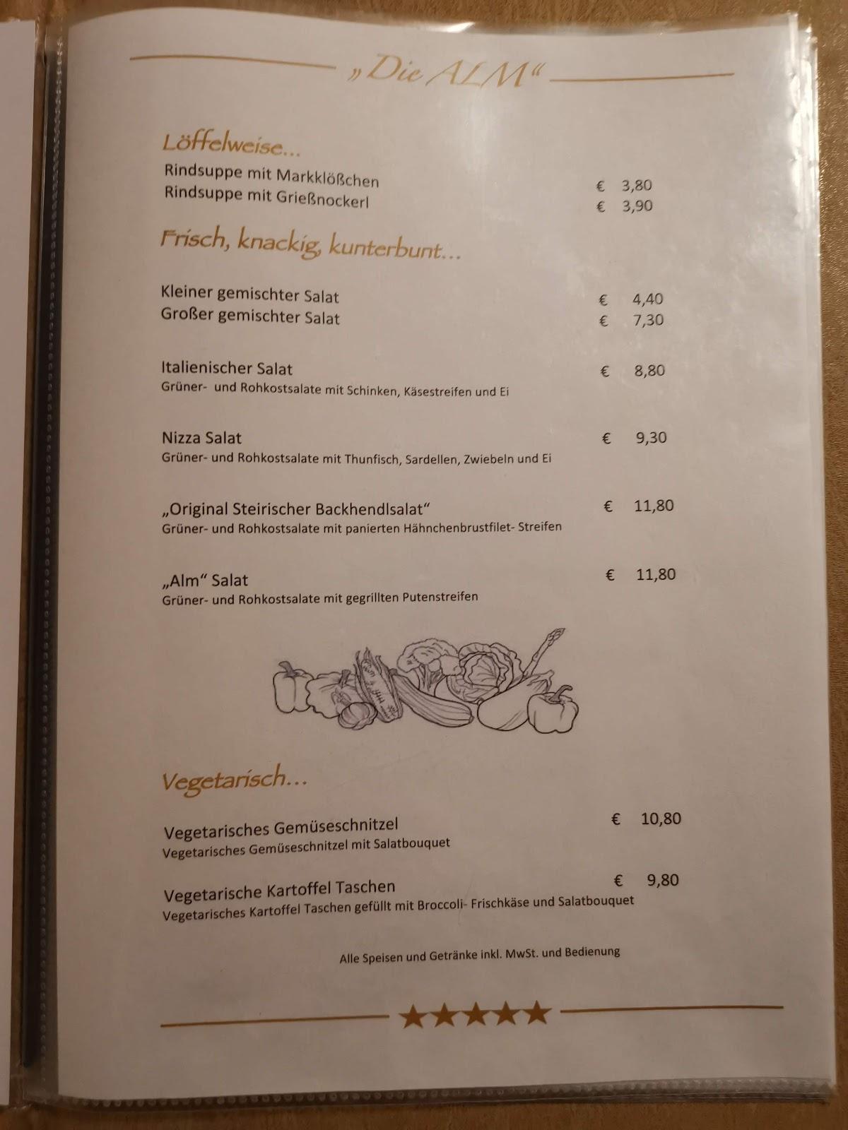 Speisekarte Von Naturfreundehaus, Restaurant "Die Alm", Walzbachtal