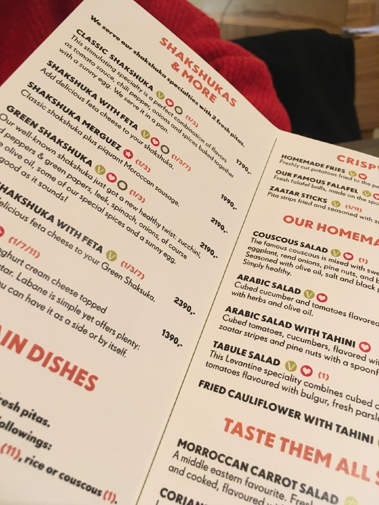 Menu at hummusbar, Budapest, Váci u 82