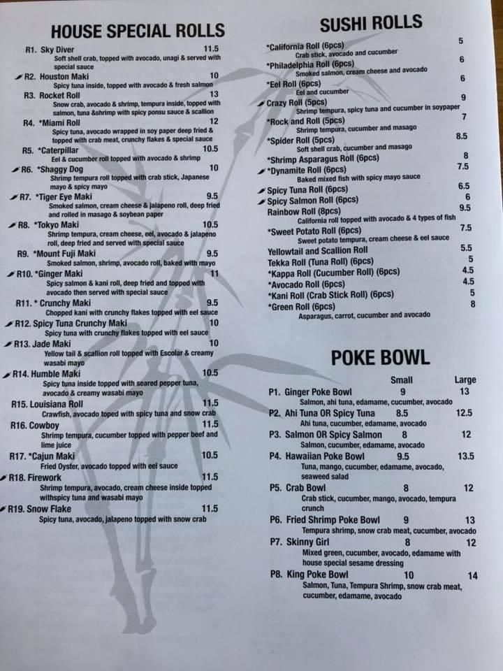 Menu at Little Ginger restaurant, Houston