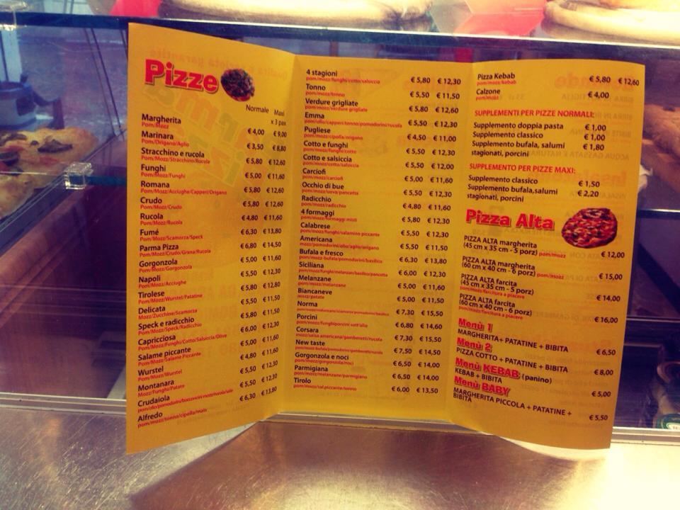 Menu di Parma Pizza 