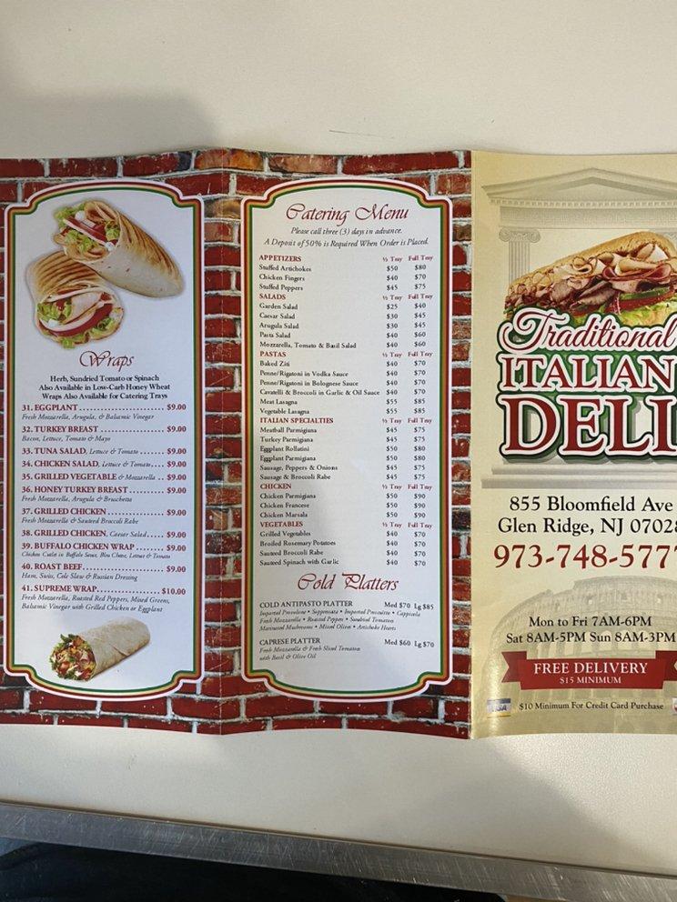 Menu at TRADITIONAL ITALIAN DELI restaurant, Glen Ridge