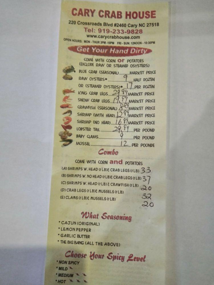 Menu at Cary Crab House restaurant, Cary