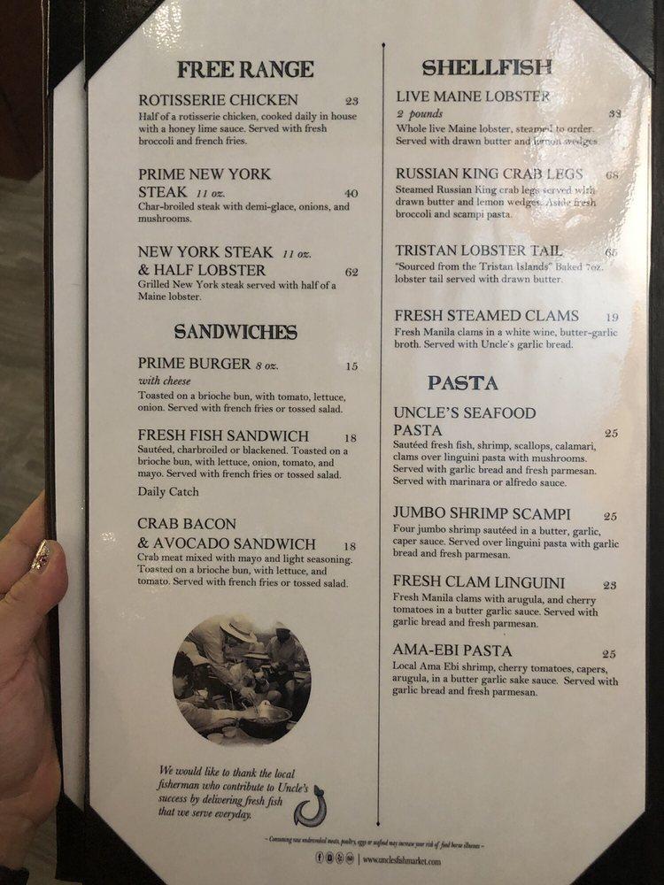 Menu at *PIER 38 LOCATION CLOSED PERMANENTLY* Uncle's Fish Market