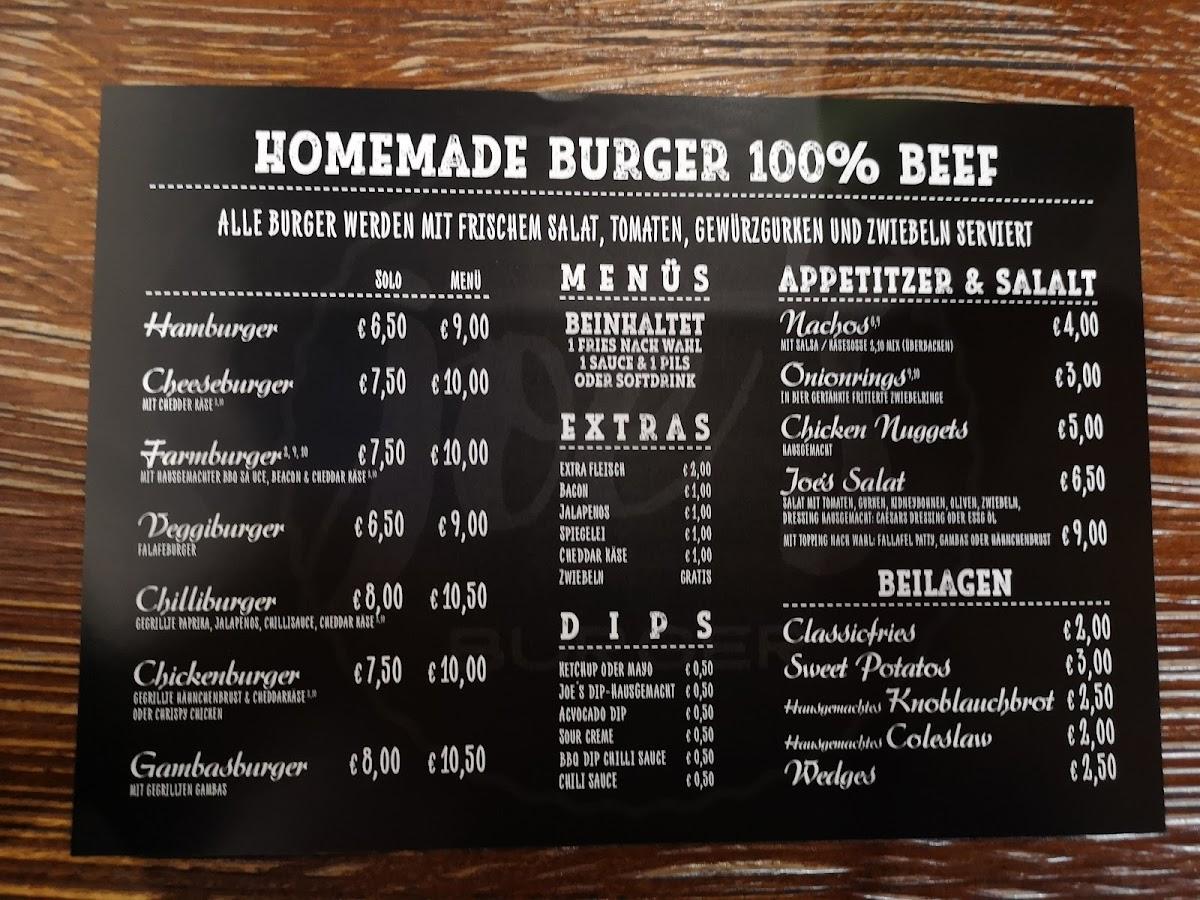 Speisekarte von Joe's Burger Dreieich restaurant, Dreieich