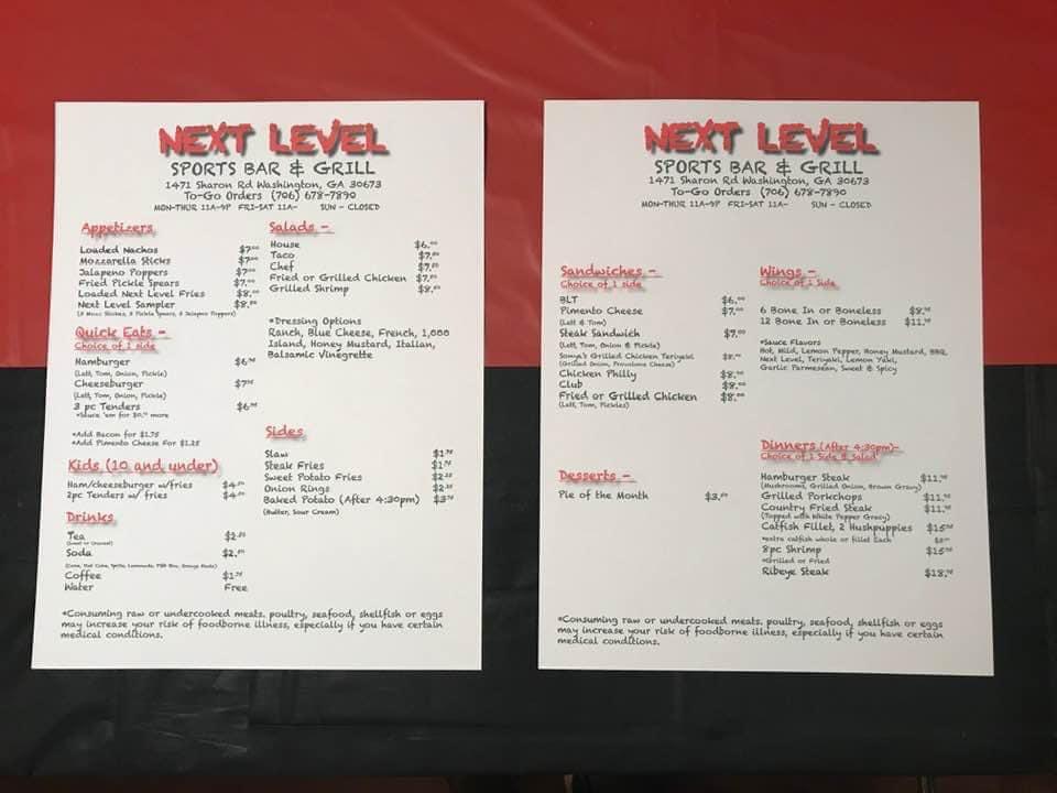 Menu  Next Level Sports Lounge