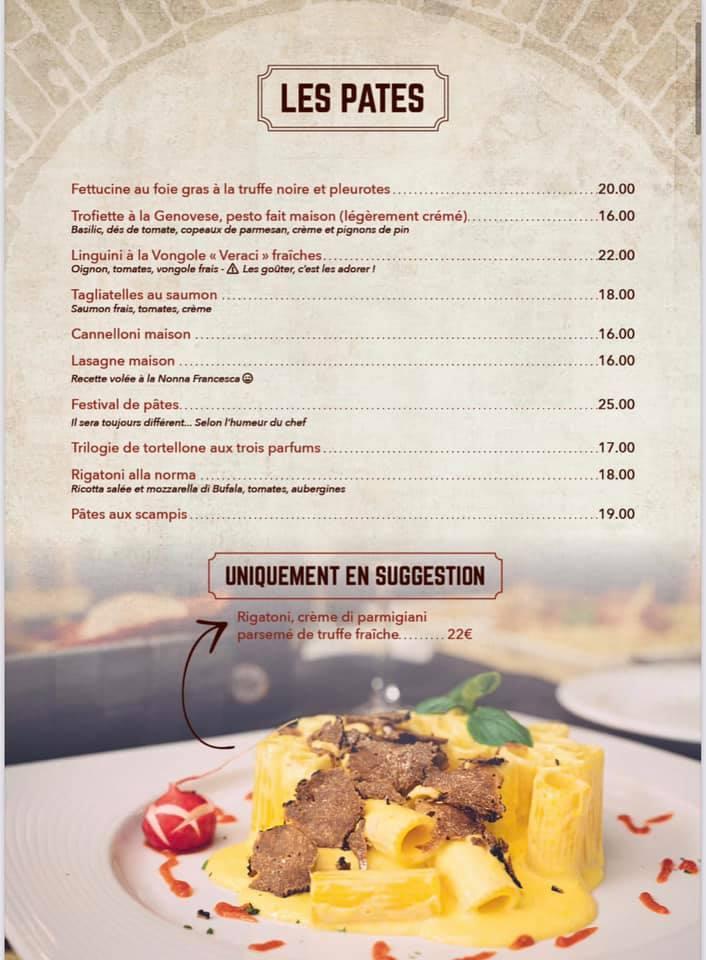 Menu au Epoca del sole, Boussu, Rue de Valenciennes 303