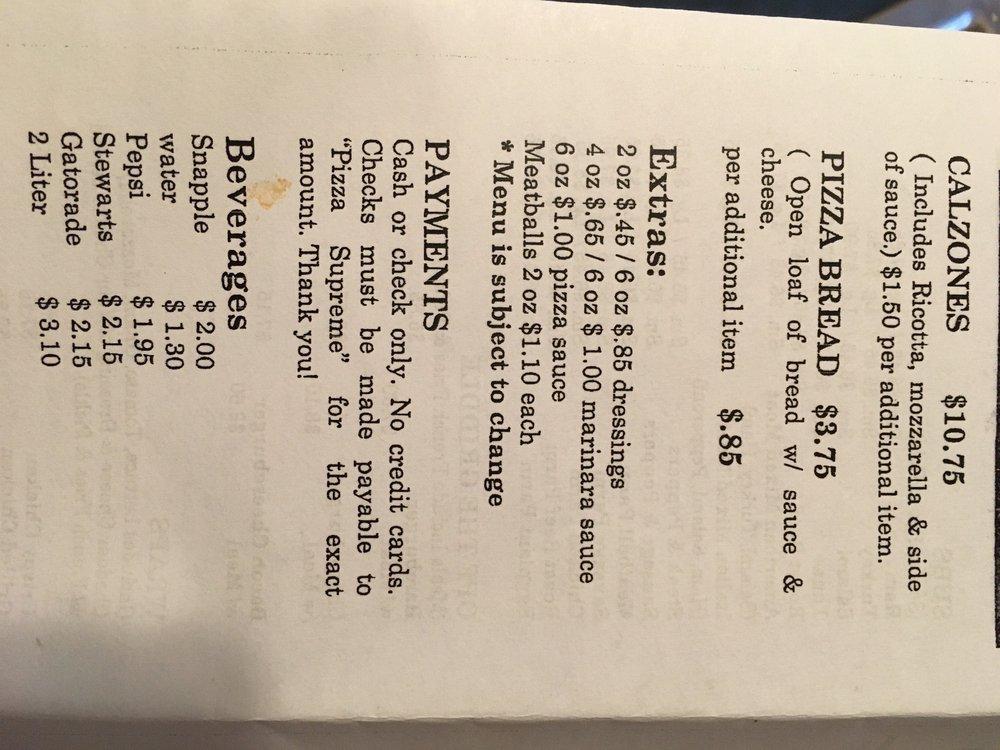Menu at Pizza Supreme pizzeria, Broadalbin