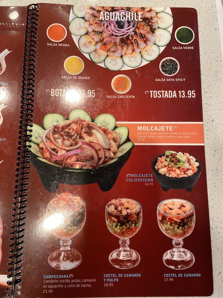 Menu at Culichi Town restaurant, Fresno