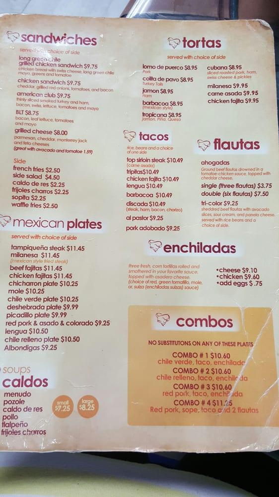 Menu at Burritos Victoria restaurant, Las Cruces, El Paseo Rd