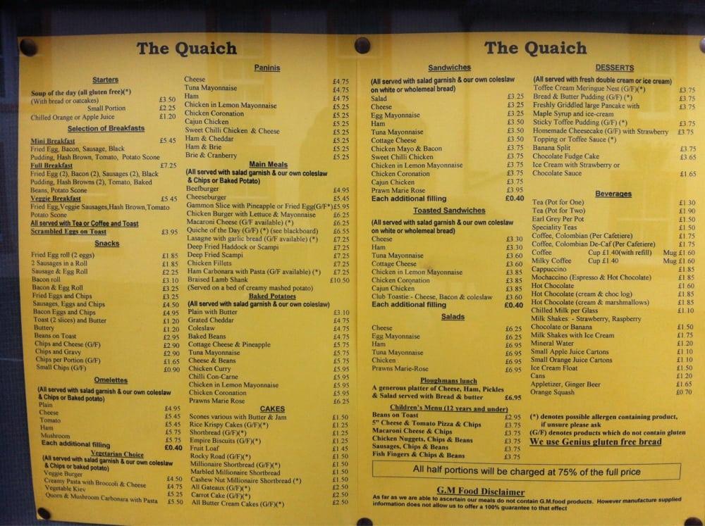 Menu at The Quaich Cafe, Fochabers