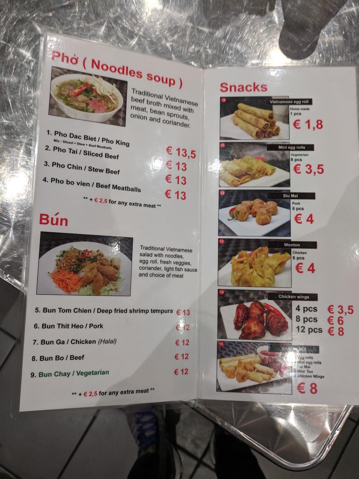 Menu at Pho King, Amsterdam