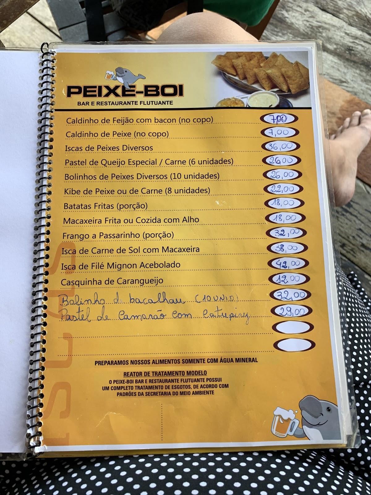 Menu Em Restaurante Flutuante Peixe Boi Manaus