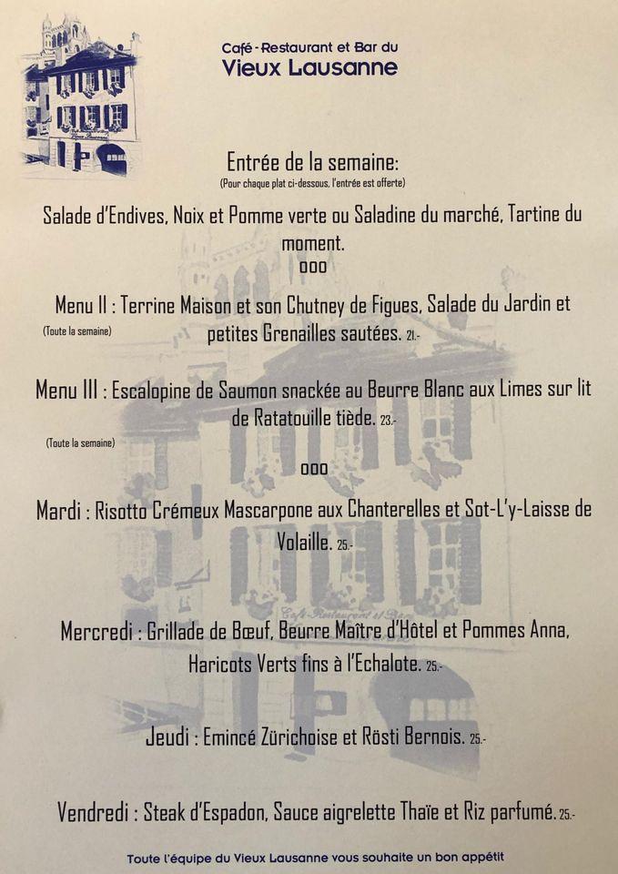 Menu at Les Jardins, Lausanne