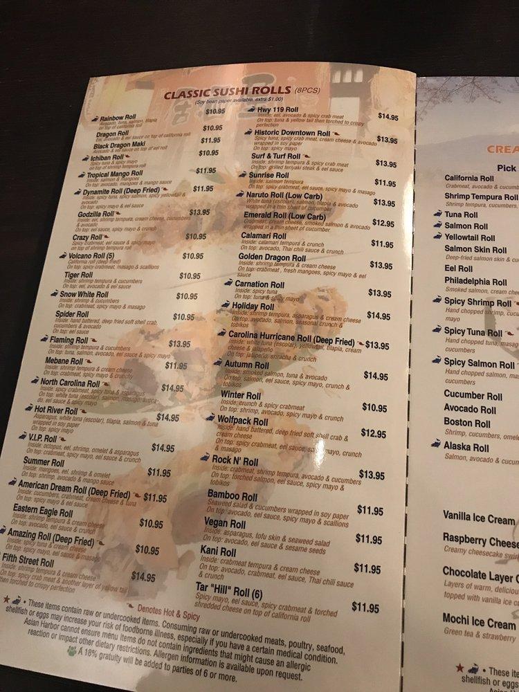 Menu at Asian Harbor restaurant, Mebane