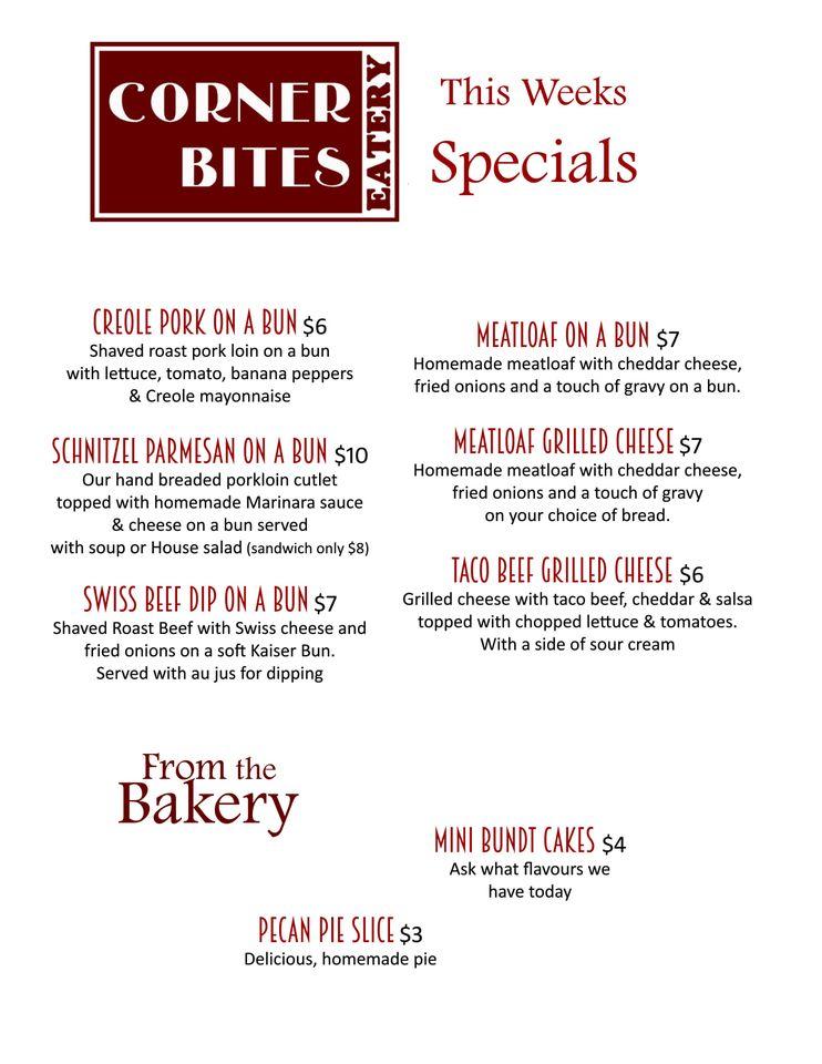 Menu at Corner Bites Eatery restaurant, Lindsay