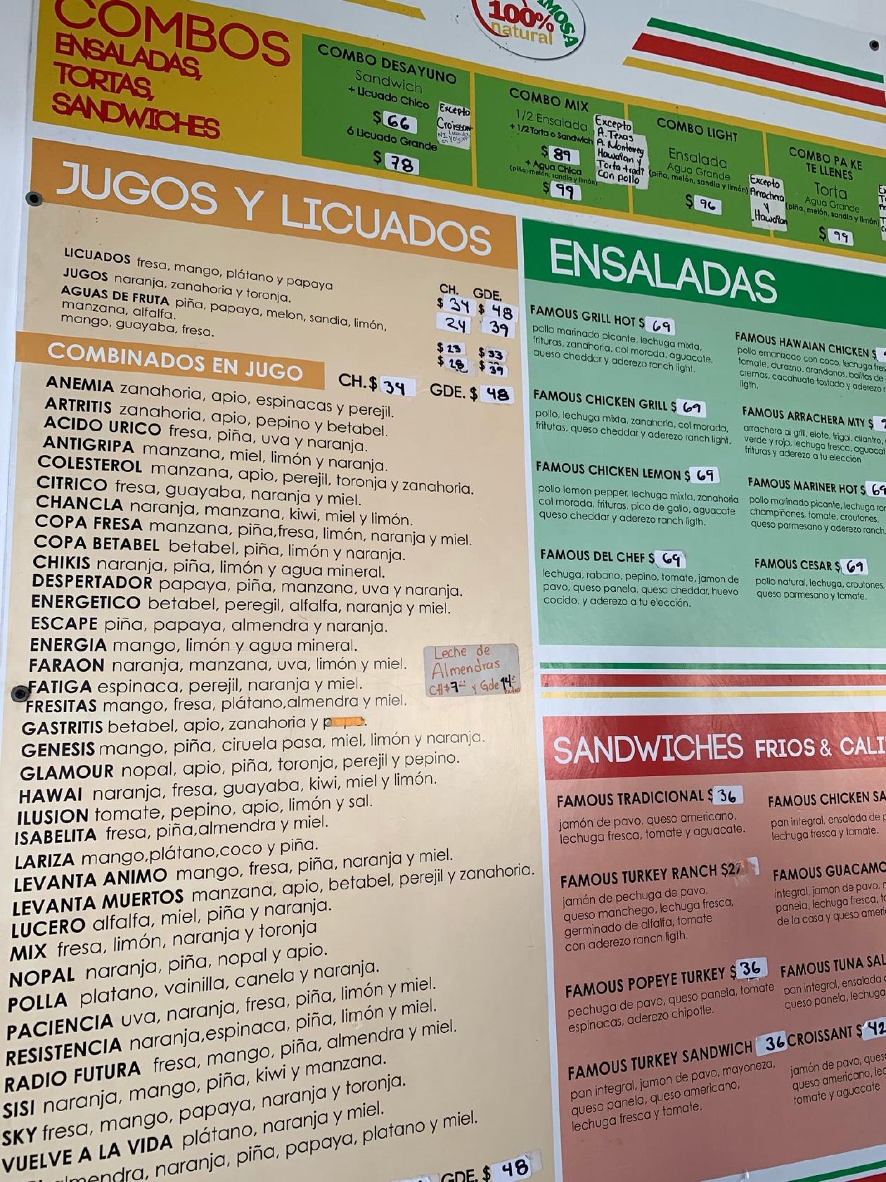 Menu at La Famosa pub & bar, Monterrey, Lázaro Cárdenas 3806