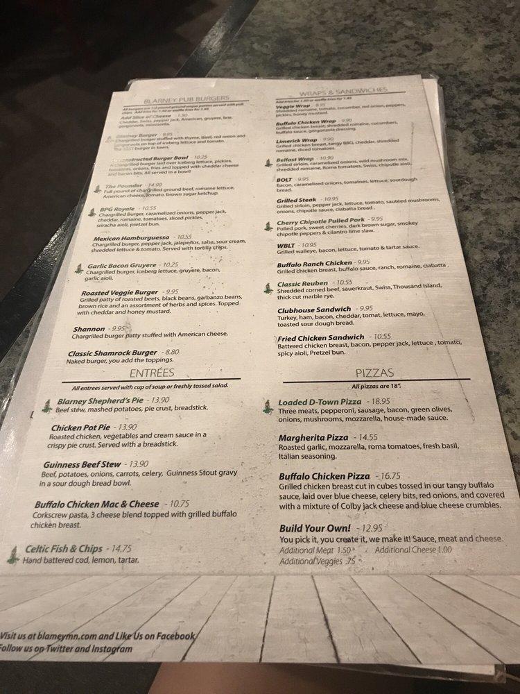 Menu at Blarney Pub & Grill, Minneapolis, 412 14th Ave SE