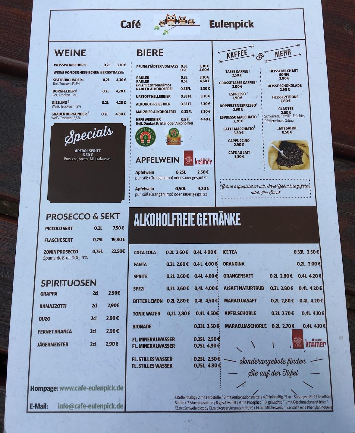 Speisekarte von Café Eulenpick cafe, Darmstadt