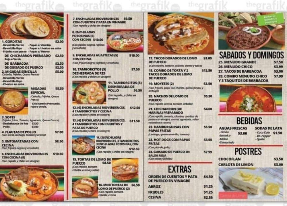 Menu at Rincon Huasteco restaurant, Brownsville