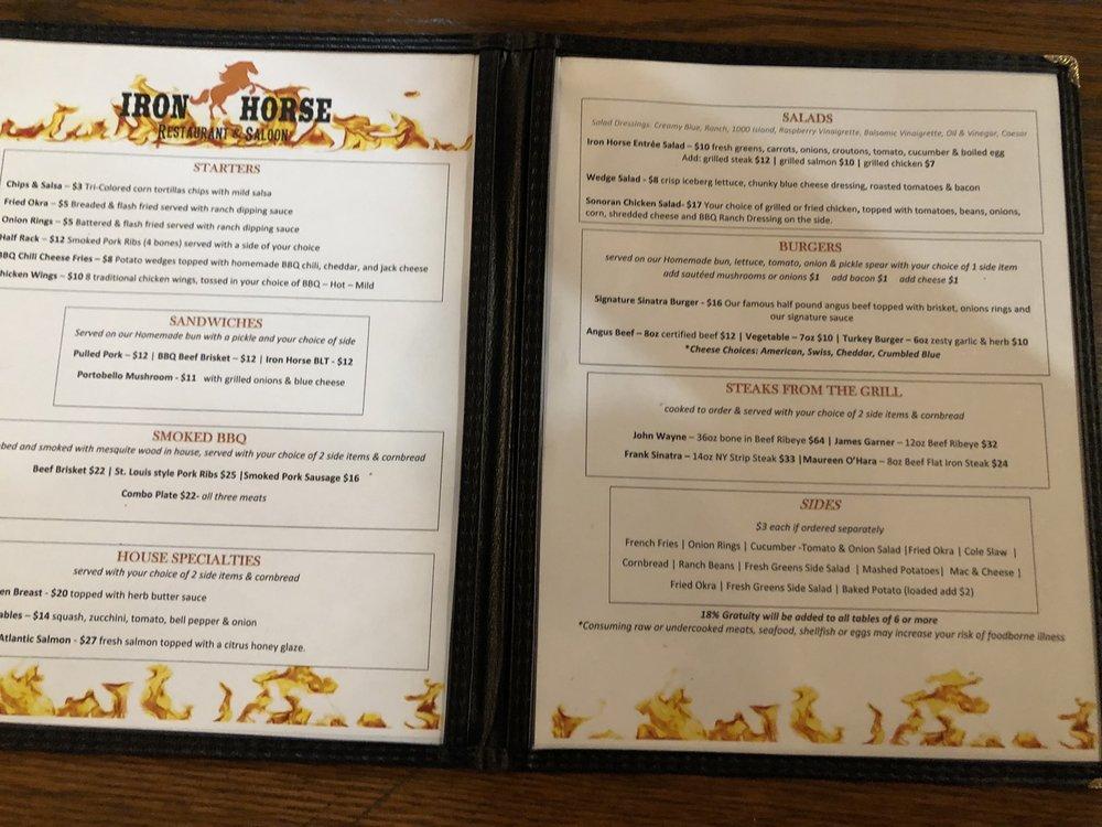 Carta de Iron Horse Restaurant, Kanab