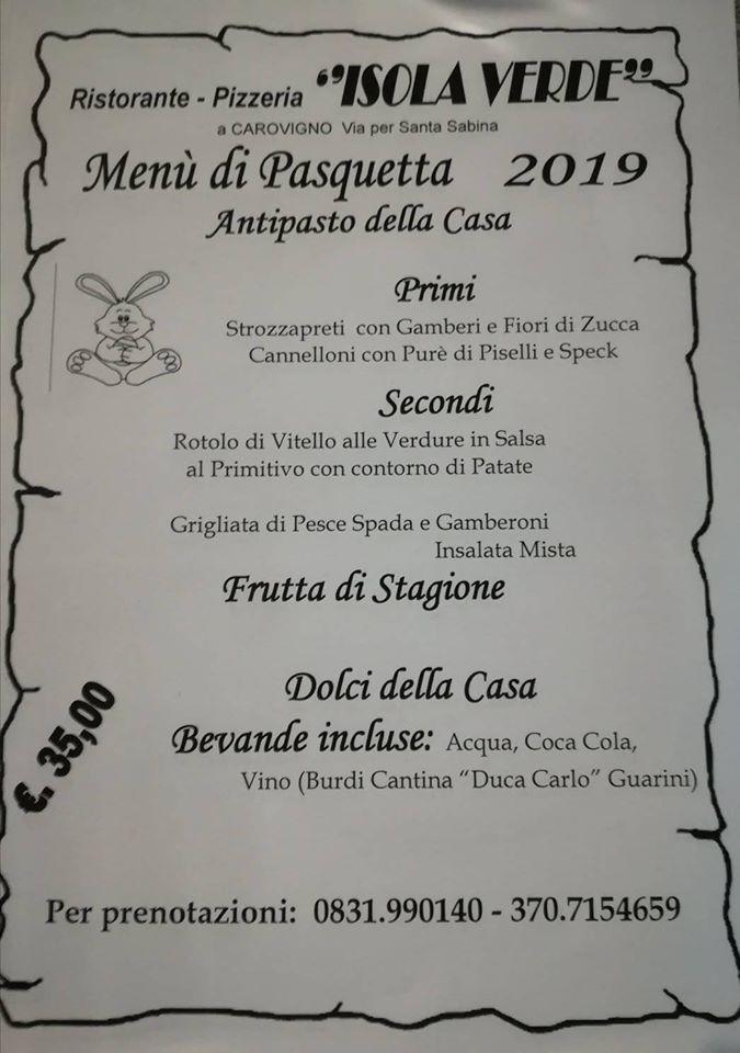 Menu da Ristorante Pizzeria "Isola Verde", Carovigno