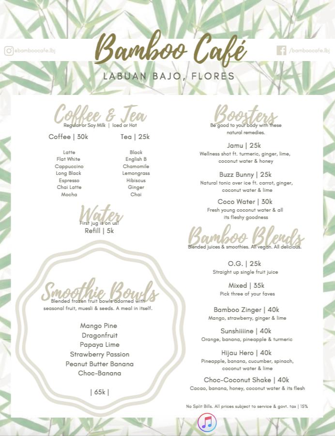 Menu at Bamboo Cafe, Goron Talo