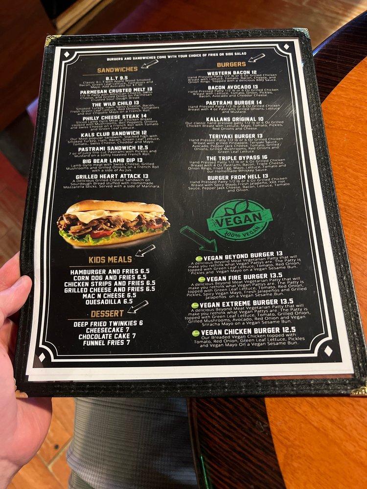 Menu at Kallans Bar And Grill, Big Bear