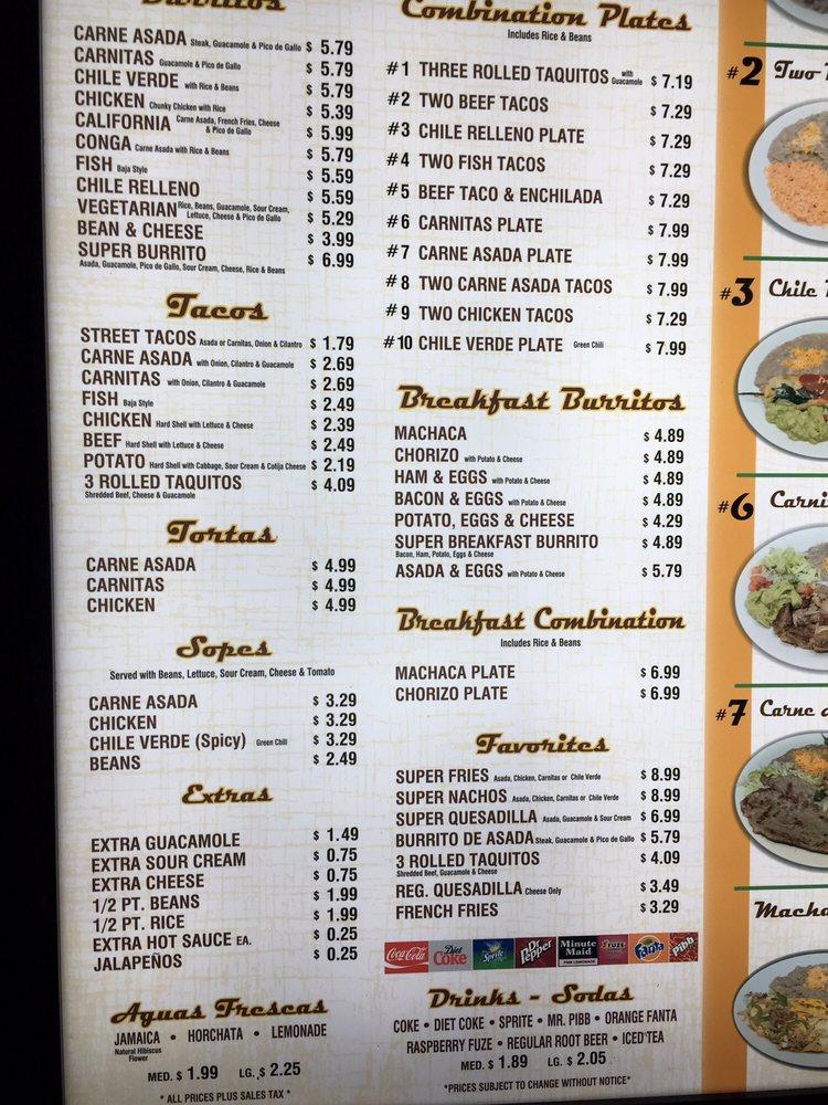 Menu at Alfredo's Mexican Food restaurant, Covina