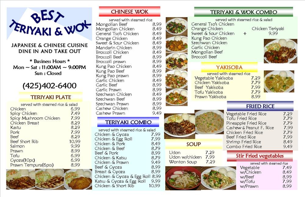 Menu at Best Teriyaki & Wok (GLUTEN FREE FOODS) restaurant, Bothell