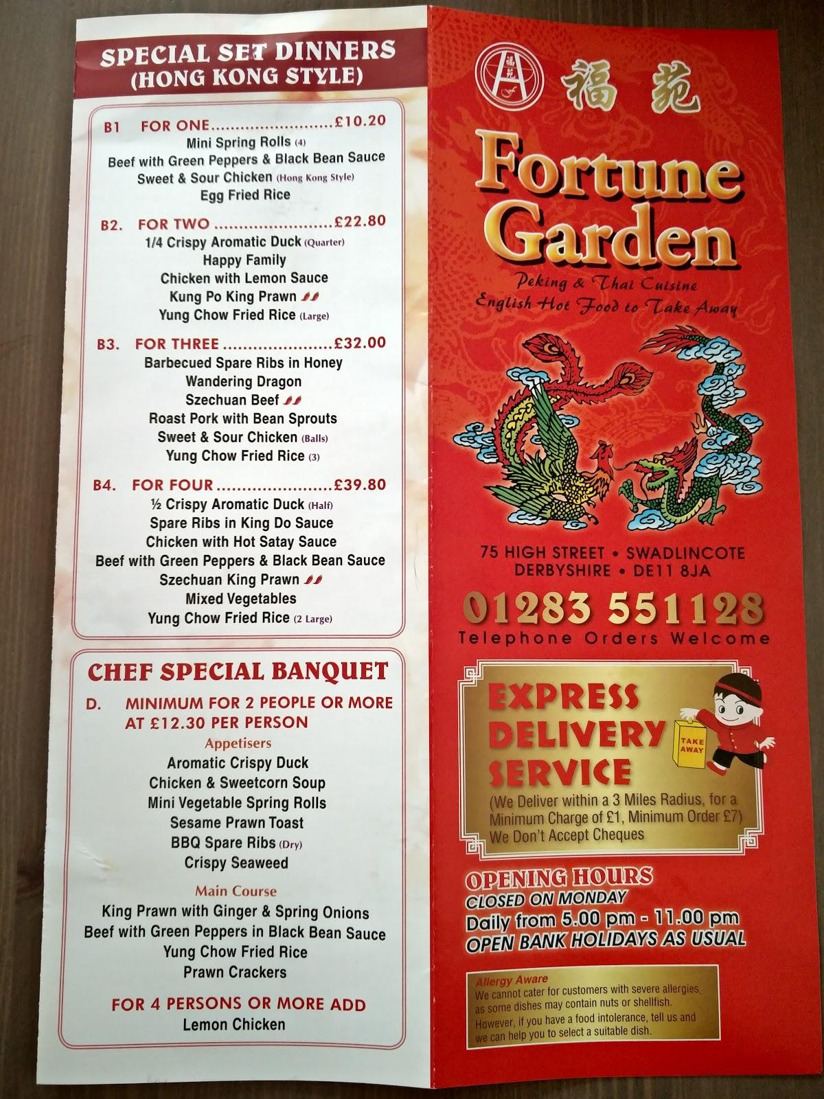 Menu at Fortune Garden fast food, Swadlincote